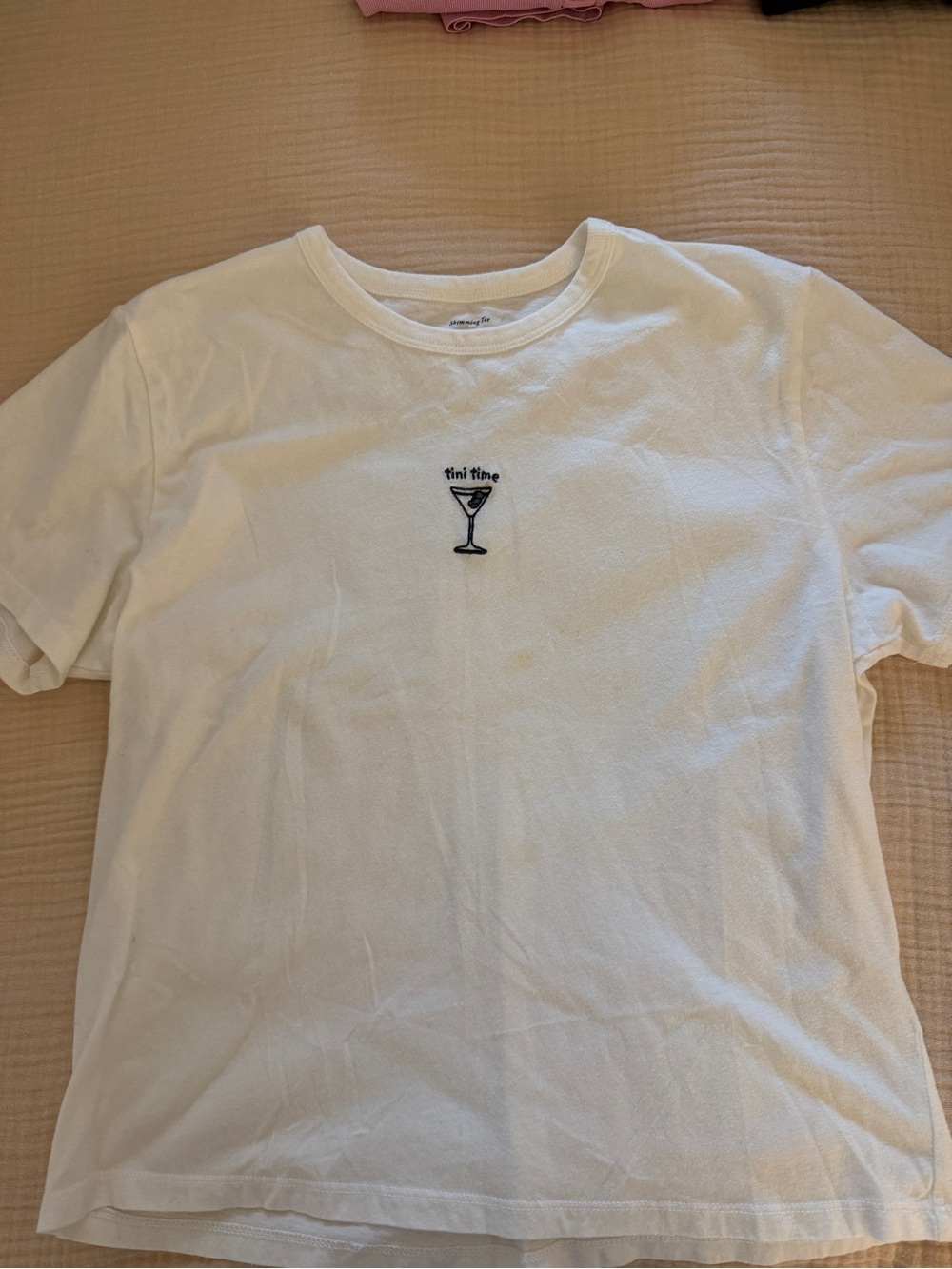 Abercrombie & Fitch Classic White Crewneck Tee with Martini Embroidery